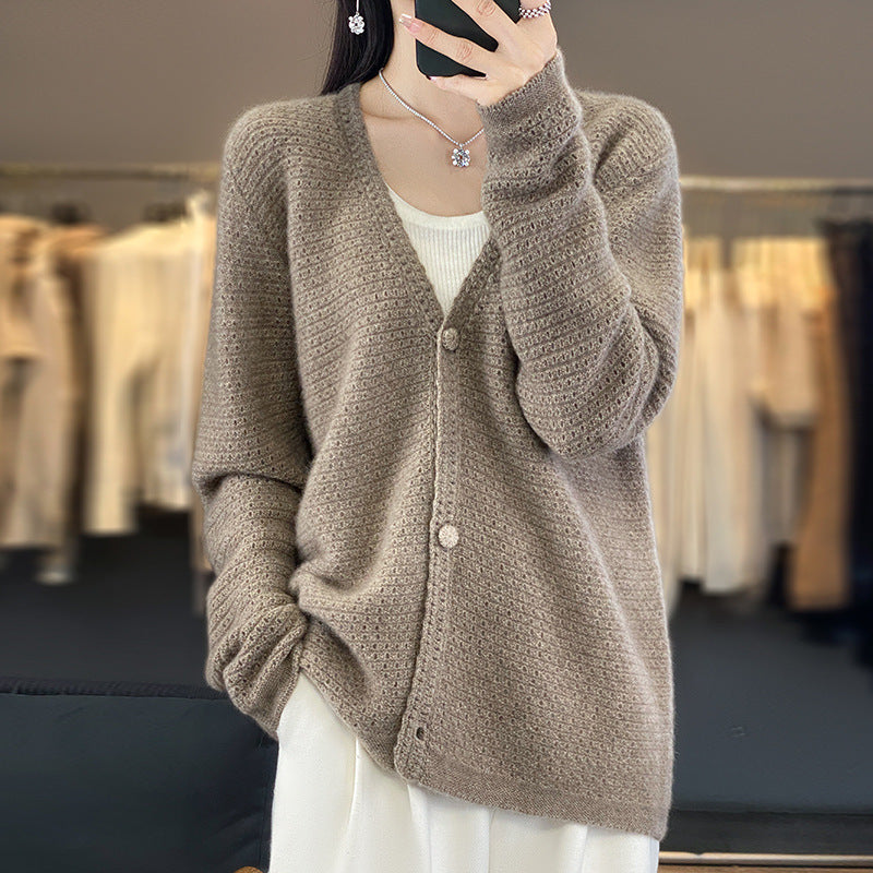 Damen Offener Ajour-Strickcardigan mit dezentem Flauschfinish und kastiger Oversize-Silhouette Nord Taschen