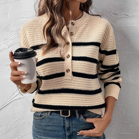 Damen Lässiger Strickpullover mit Knopfleiste Nord Taschen