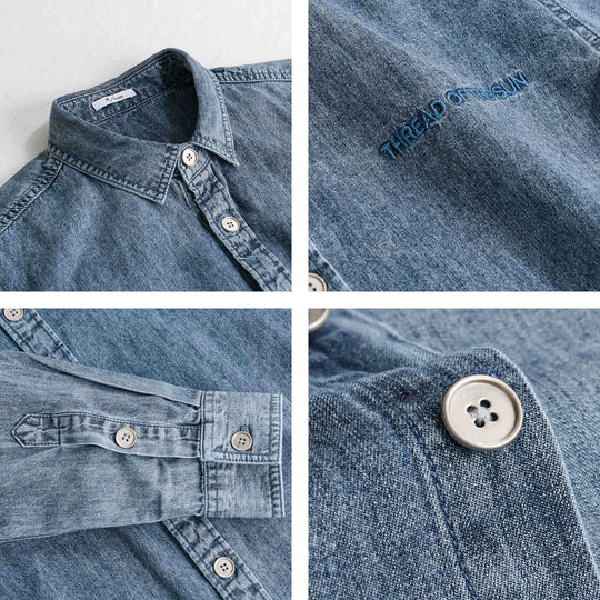 Herren entspanntes Denim-Overshirt mit Knopfleiste und Bruststickerei Nord Taschen
