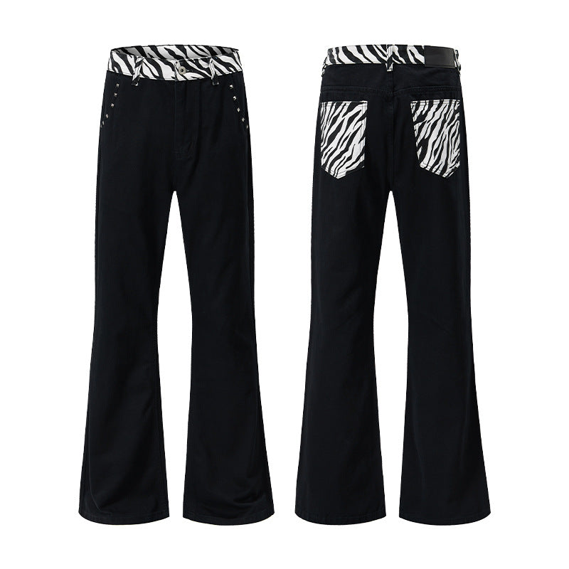 Herren weite Baumwollmix-Hose im Palazzoschnitt mit kontrastierenden Zebra-Print Gesäßtaschen Nord Taschen