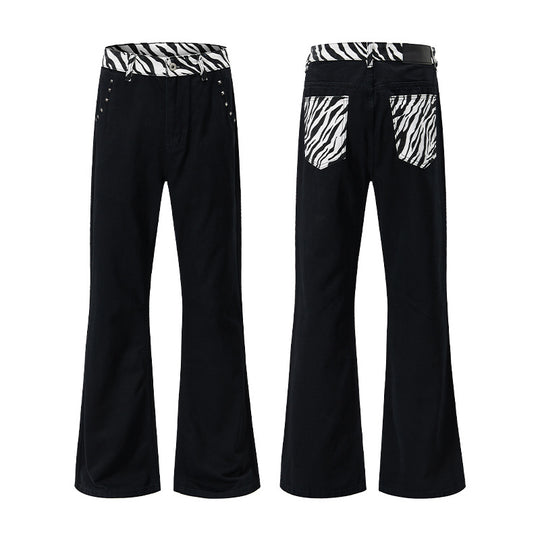 Herren weite Baumwollmix-Hose im Palazzoschnitt mit kontrastierenden Zebra-Print Gesäßtaschen Nord Taschen