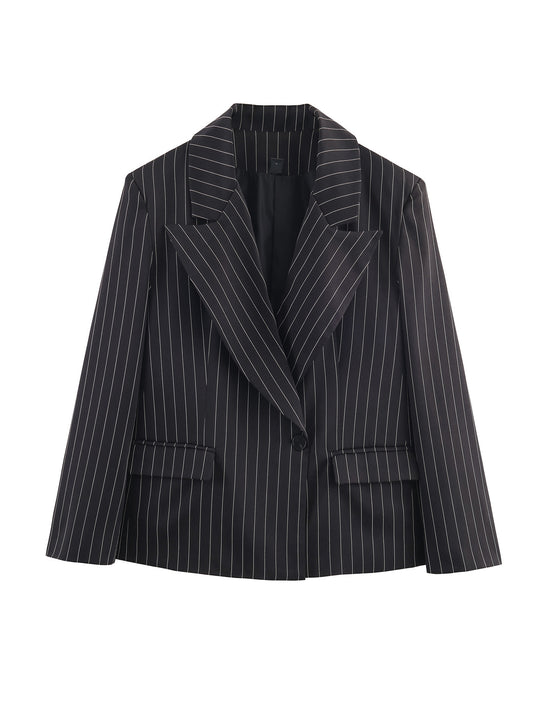 Damen Nadelstreifen-Blazer mit weitem Revers und Pattentaschen Nord Taschen