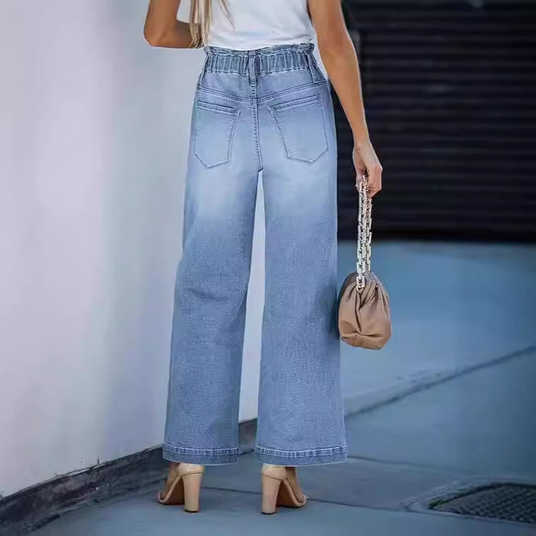 Damen hochgeschnittene Weitbein-Jeans mit Kordelbund und lässiger Culotte-Silhouette Nord Taschen