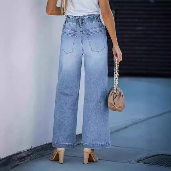 Damen hochgeschnittene Weitbein-Jeans mit Kordelbund und lässiger Culotte-Silhouette Nord Taschen