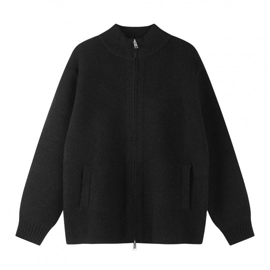Damen Oversize-Strickzipjacke mit Stehkragen und Zwei-Wege-Reißverschluss Nord Taschen
