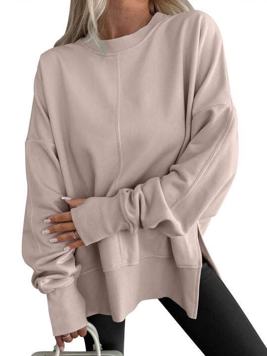 Damen Oversize-Sweatshirt mit Mittelnaht, verlängerter Saum und Rippbündchen Nord Taschen