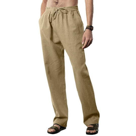 Herren Locker geschnittene Leinenhose mit Kordelzug und geradem Bein Nord Taschen