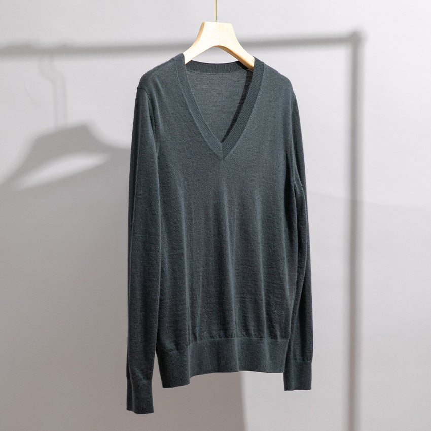 Herren Feiner V‑Ausschnitt-Pullover aus Merinomischung mit leichtem Strukturstrick Nord Taschen