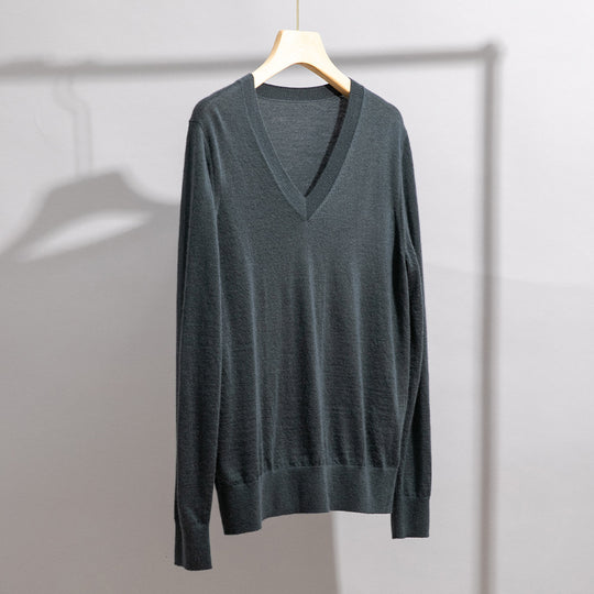Herren Feiner V‑Ausschnitt-Pullover aus Merinomischung mit leichtem Strukturstrick Nord Taschen