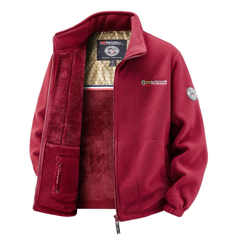 Herren Fleecejacke mit Teddy-Innenfutter, hohem Stehkragen und Reißverschlusstaschen Nord Taschen