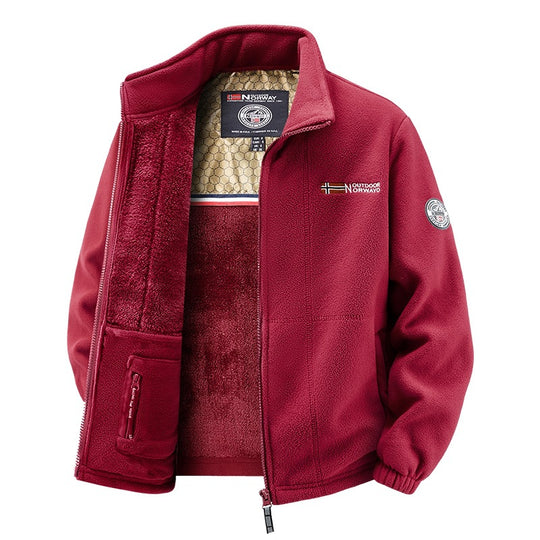 Herren Fleecejacke mit Teddy-Innenfutter, hohem Stehkragen und Reißverschlusstaschen Nord Taschen