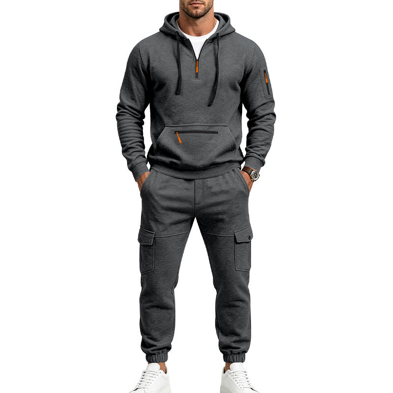 Herren Cargo-Jogging-Set mit Kapuze, halbem Reißverschluss und Mehrfachtaschen Nord Taschen