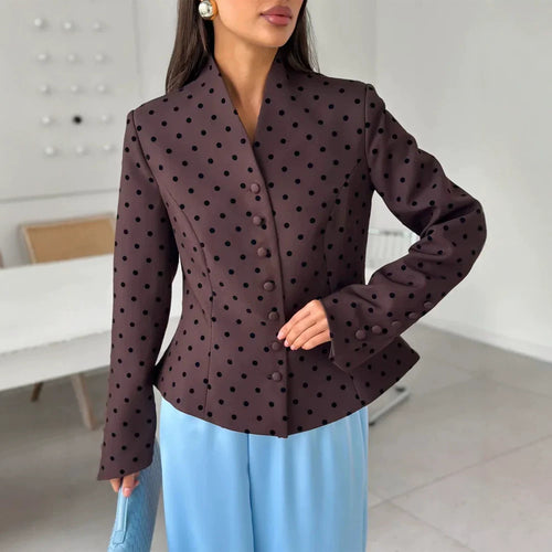 Damen Taillierter Stehkragen-Blazer mit Punktmuster und verdeckter Knopfleiste Nord Taschen