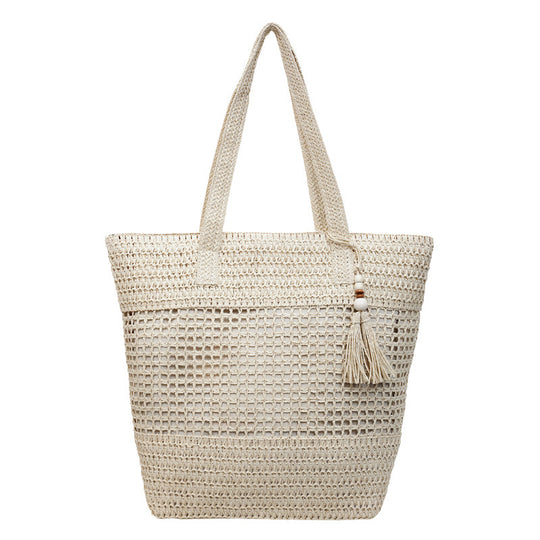 Damen elegante Strandtasche mit ausgefallenem Häkel-Design und dekorativen Quasten Nord Taschen