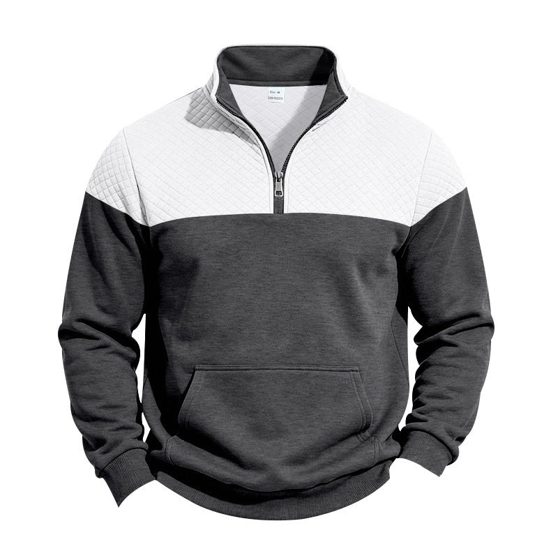 Herren Stehkragen-Sweatshirt mit Halbzip, gesteppter Schulterpasse und Kängurutasche Nord Taschen