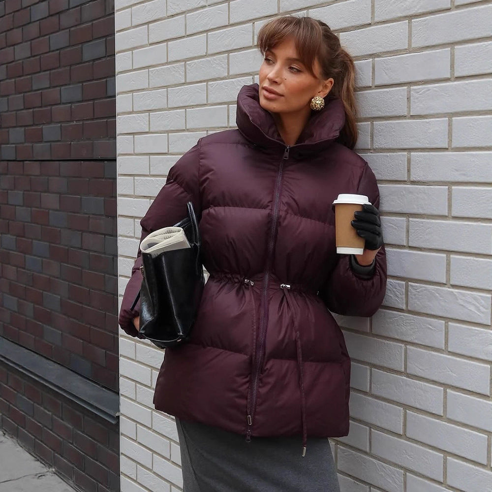 Damen Wattierte Taillierte Steppjacke mit Tunnelzug & hohem Stehkragen Nord Taschen