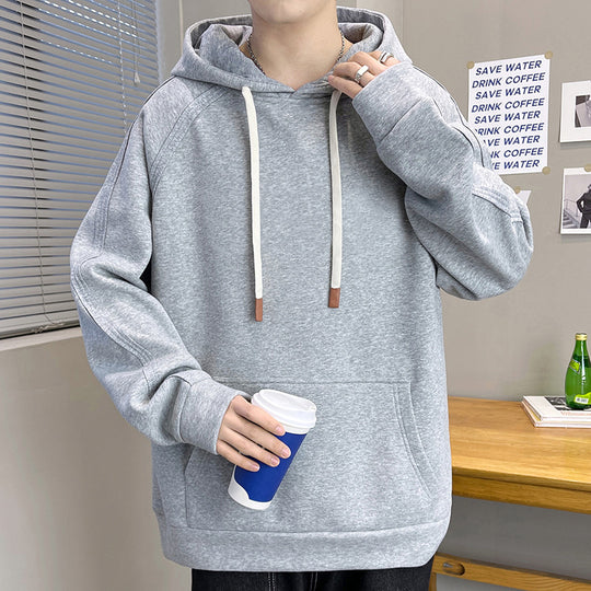 Herren Oversize Kapuzenpullover mit Kängurutasche Raglanärmeln und extra langen Kordeln Nord Taschen