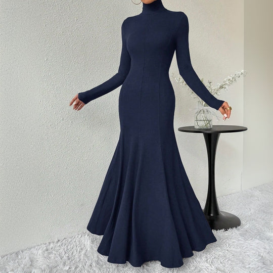 Damen figurbetontes Rollkragen-Maxikleid mit Meerjungfrauen-Silhouette, langen Ärmeln und formendem Stretch-Jersey Nord Taschen