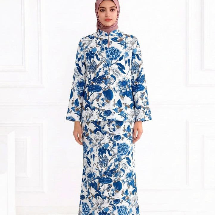 Damen Zweiteiliges Modest-Set aus Tunika mit Stehkragen und geradem Maxirock mit Blumenprint Nord Taschen