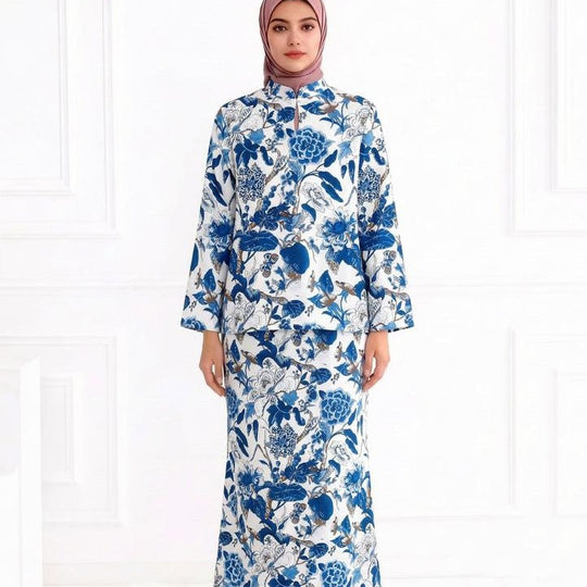Damen Zweiteiliges Modest-Set aus Tunika mit Stehkragen und geradem Maxirock mit Blumenprint Nord Taschen
