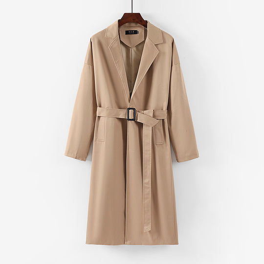 Damen Longline Trenchcoat mit Taillengürtel und fallendem Revers Nord Taschen