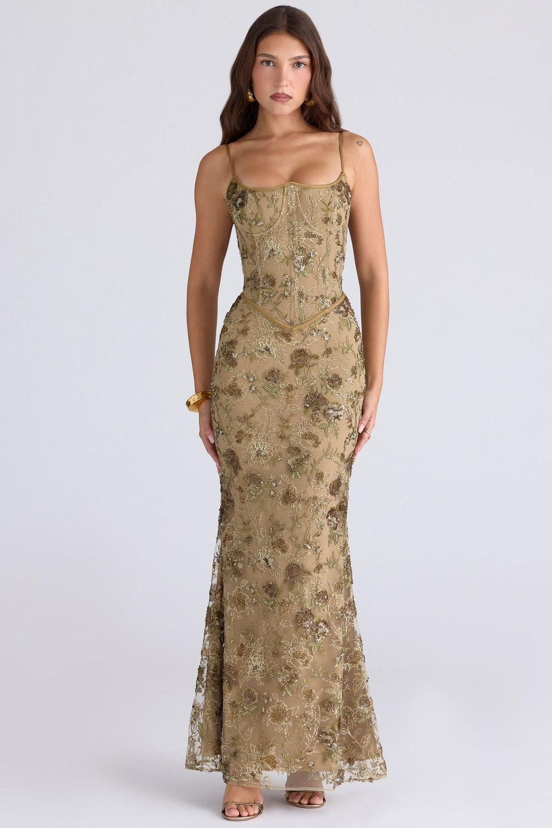 Damen nan elegantes besticktes Abendkleid mit Korsettoberteil und transparentem Spitzenüberzug - Vittorelli