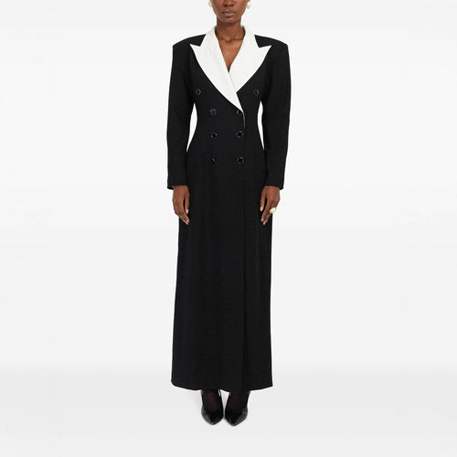Damen Doppelreihiges Longblazer-Kleid mit taillierter Silhouette und Kontrastrevers Nord Taschen