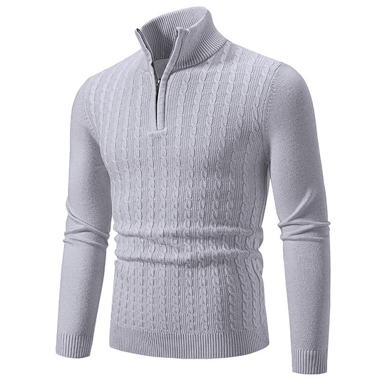 Herren Eleganter Zopfmuster-Halbzip-Pullover mit hohem Stehkragen und schmaler Passform Nord Taschen