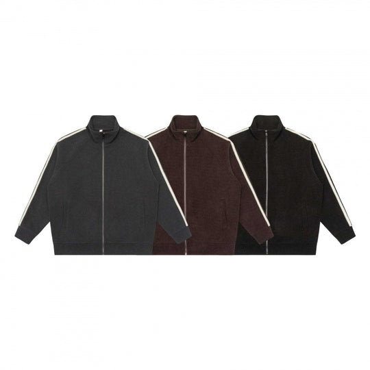 Unisex Oversize-Teddyfleece-Zippjacke mit Stehkragen und Kontraststreifen Nord Taschen