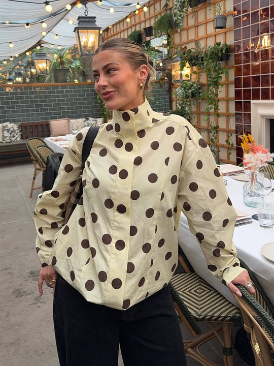 Damen Boxy Hemdjacke mit Stehkragen, Ballonärmeln und großem Polka‑Dot‑Print Nord Taschen