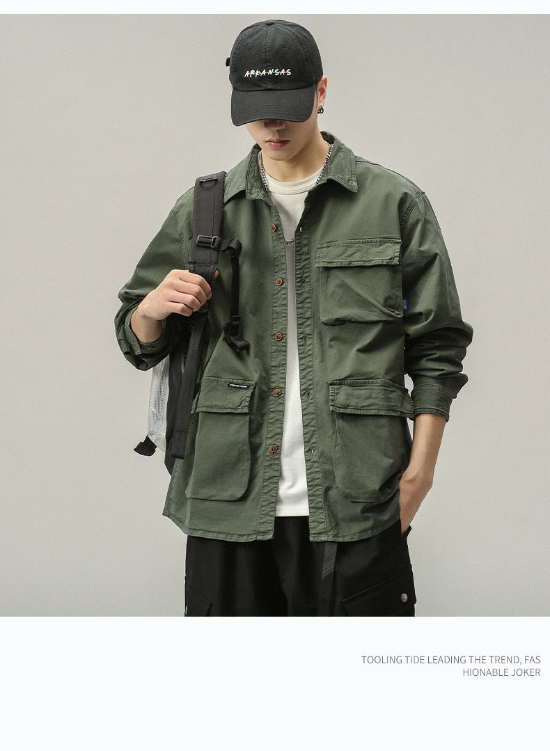 Herren Militärinspirierte Fieldjacke mit Mehrfach-Taschen und lockerem Schnitt Nord Taschen