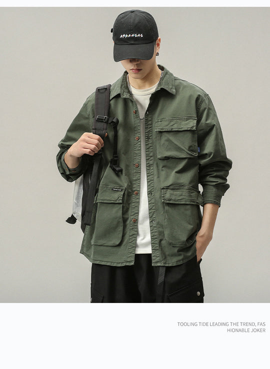 Herren Militärinspirierte Fieldjacke mit Mehrfach-Taschen und lockerem Schnitt Nord Taschen