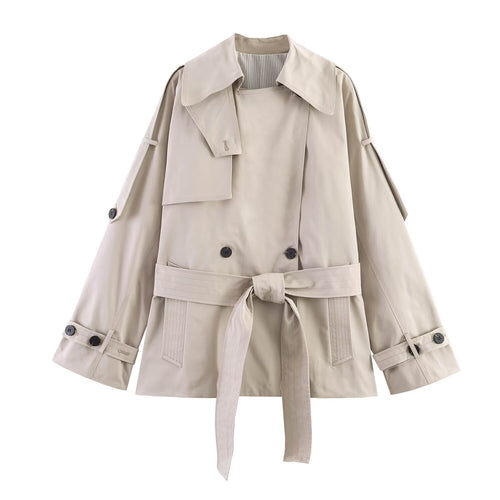 Damen Kurz-Trenchcoat mit Taillengürtel und Cape-Detail Nord Taschen