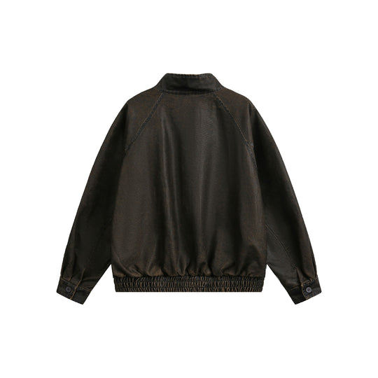 Herren Kurz geschnittener Vintage‑inspirierter Lederoptik‑Blouson mit hohem Stehkragen Nord Taschen