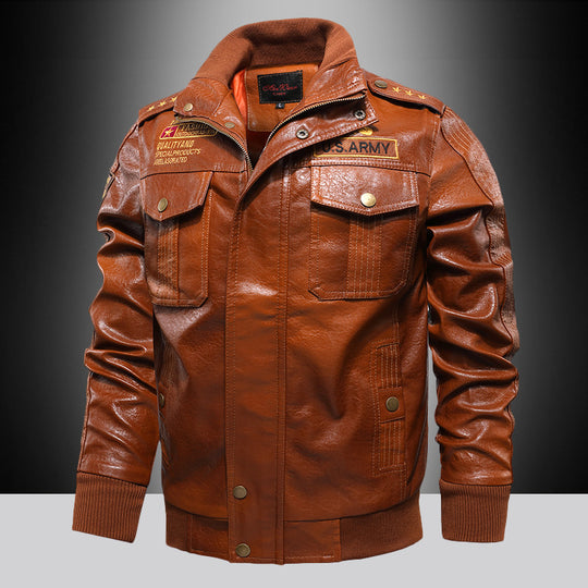 Herren Premium Kunstleder-Fliegerblouson im Aviator-Look mit Applikationen und Reißverschlussblende Nord Taschen