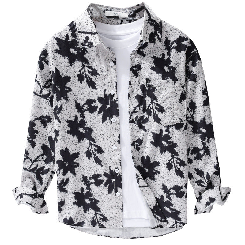Herren Lockeres Baumwoll-Layering-Overshirt mit painterly Blumenallover und Brusttasche Nord Taschen