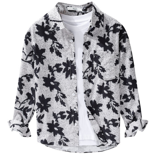 Herren Lockeres Baumwoll-Layering-Overshirt mit painterly Blumenallover und Brusttasche Nord Taschen