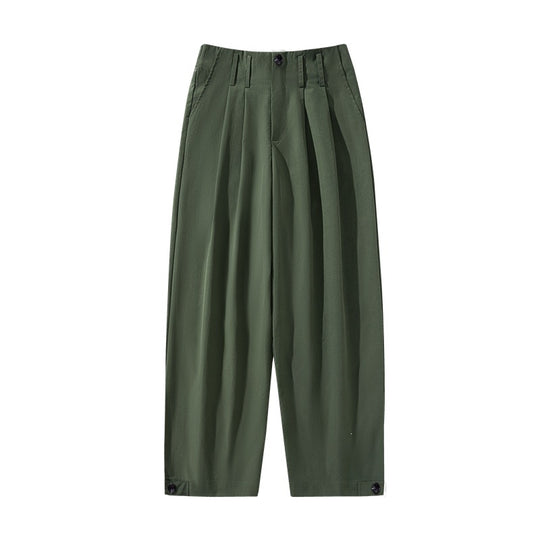 Damen Hochtaillierte weite Bundfaltenhose mit verkürztem Bein und verstellbaren Knopf-Bündchen Nord Taschen