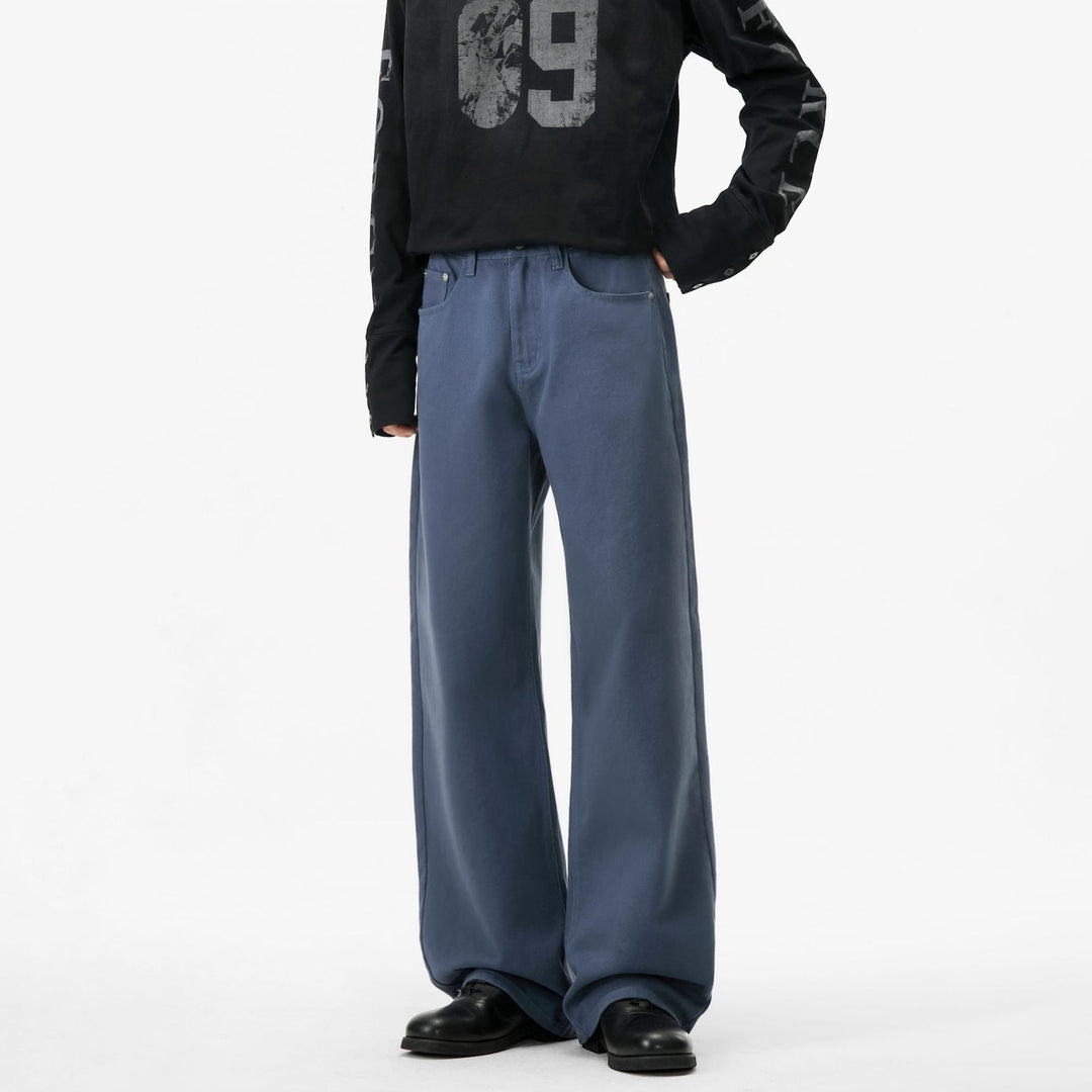 Herren Weite Baumwoll‑Twill‑Hose mit hohem Bund und geradem Bein Nord Taschen