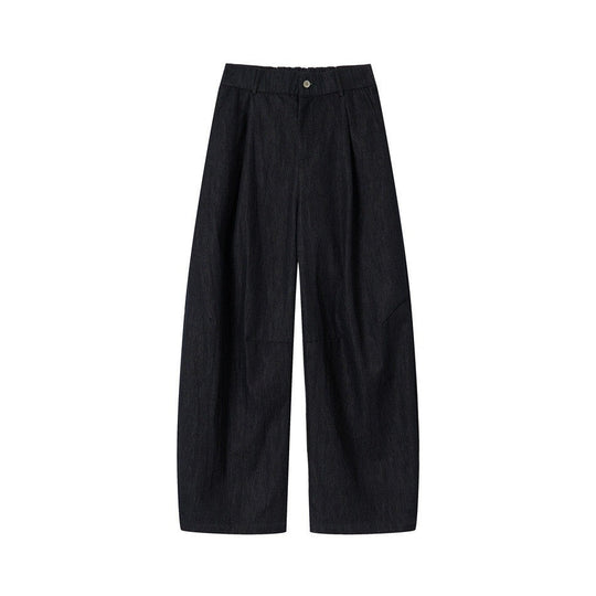 Damen Hochtaillierte weite Culotte-Hose aus Denim‑Mix mit Bundfalten und Knopfverschluss Nord Taschen