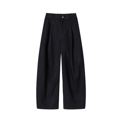Damen Hochtaillierte weite Culotte-Hose aus Denim‑Mix mit Bundfalten und Knopfverschluss Nord Taschen