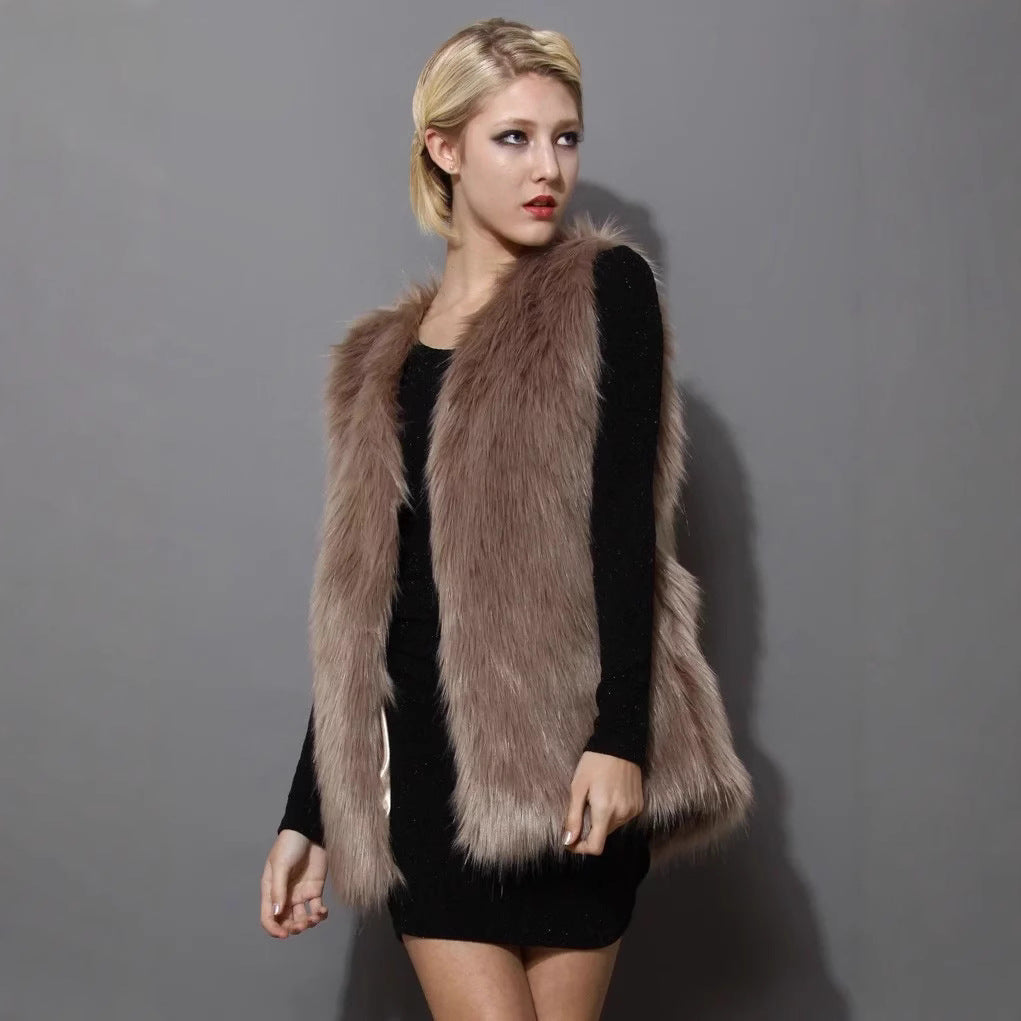 Damen Ärmellose Shaggy Kunstpelz‑Weste mit langem Flor und offener Front Nord Taschen