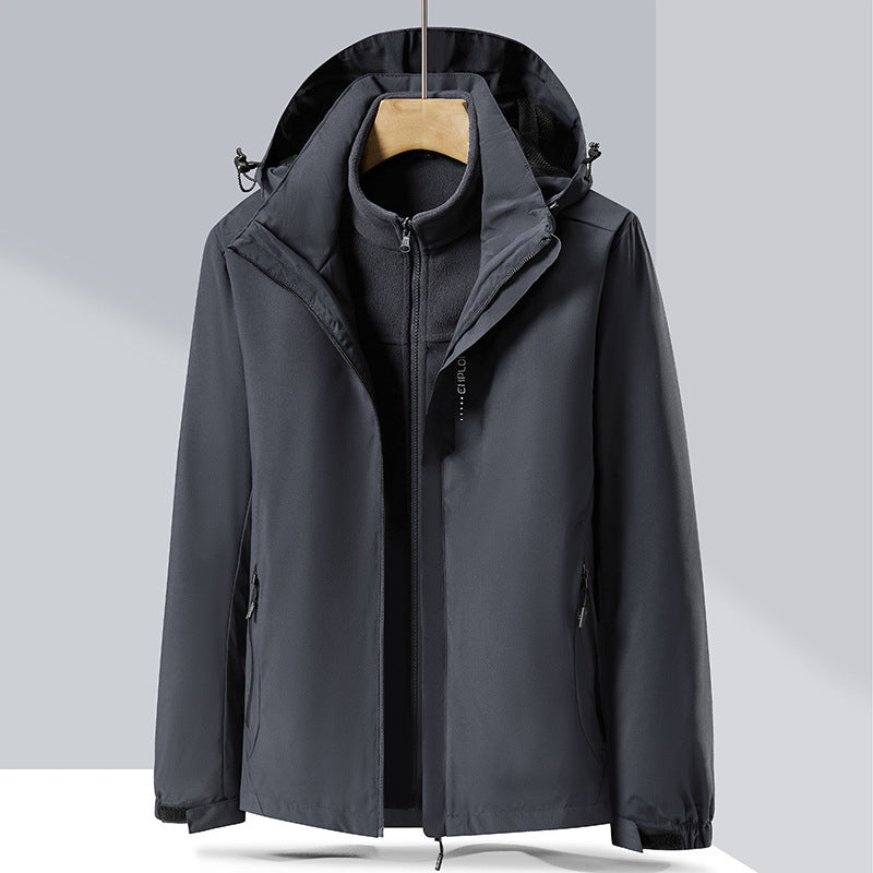 Herren zweilagige Softshell-Regenjacke mit abnehmbarem Fleece‑Innenlayer und verstellbarer Kapuze Nord Taschen