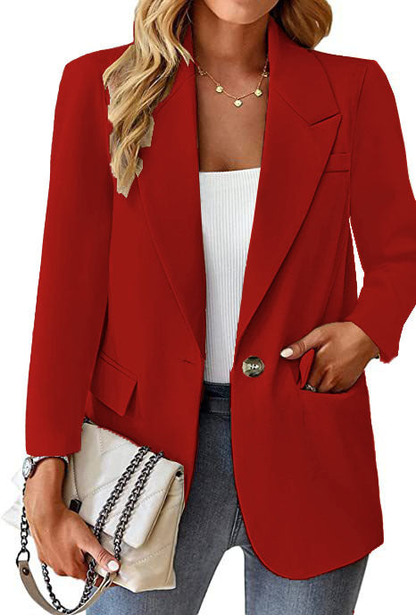 Damen Longline-Blazer im Oversize-Stil mit markantem Revers, Metallknopf und Pattentaschen Nord Taschen