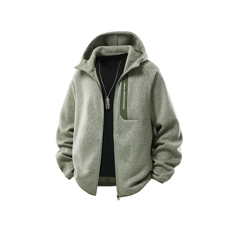 Herren Oversize Kapuzen‑Fleecejacke mit melierter Struktur, durchgehendem Reißverschluss und vertikaler Brusttasche Nord Taschen