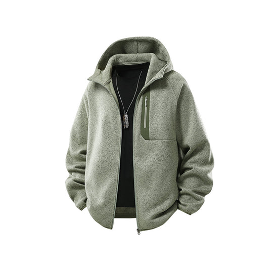 Herren Oversize Kapuzen‑Fleecejacke mit melierter Struktur, durchgehendem Reißverschluss und vertikaler Brusttasche Nord Taschen