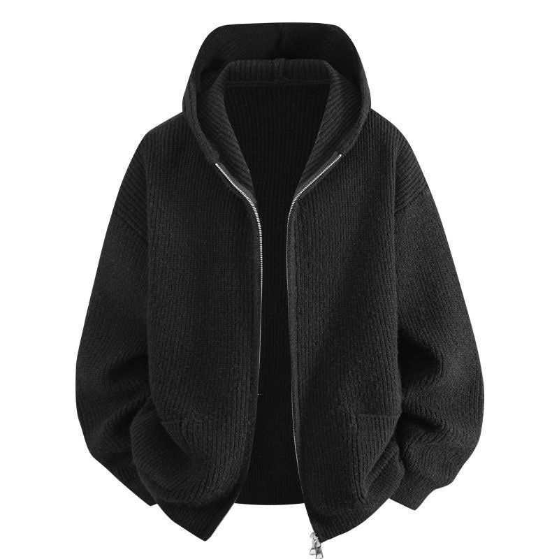 Damen Kuschelige Oversize-Rippstrick-Kapuzenjacke mit Zwei-Wege-Reißverschluss & aufgesetzten Taschen Nord Taschen