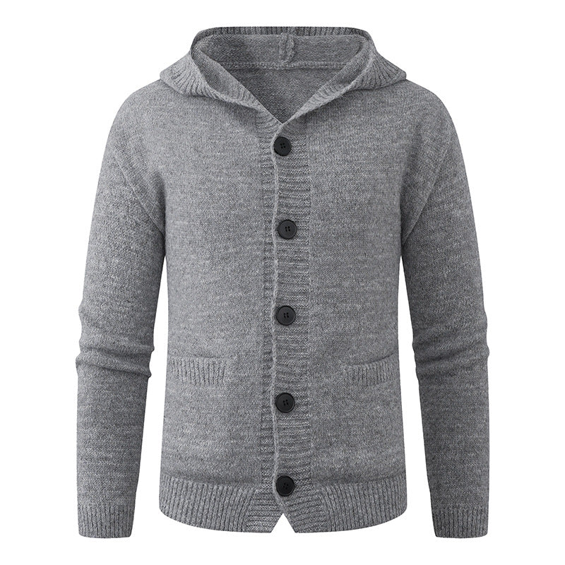 Herren Kapuzen-Strickcardigan aus Thermo-Feinstrick mit durchgehender Knopfleiste und Eingrifftaschen Nord Taschen
