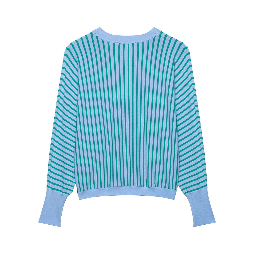 Damen Gestreifter Cropped Feinstrickpullover mit verlängerten Bündchen Nord Taschen