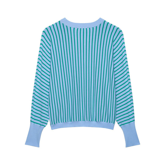 Damen Gestreifter Cropped Feinstrickpullover mit verlängerten Bündchen Nord Taschen